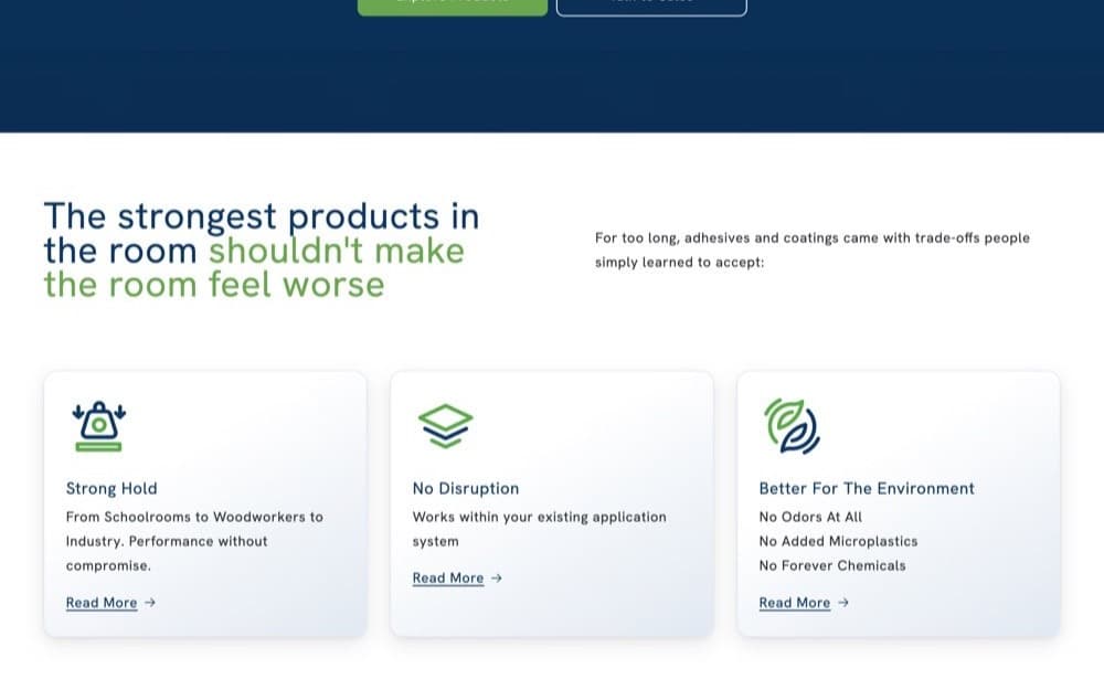 Materials technology company homepage organizing products, application markets, performance evidence, and technical content