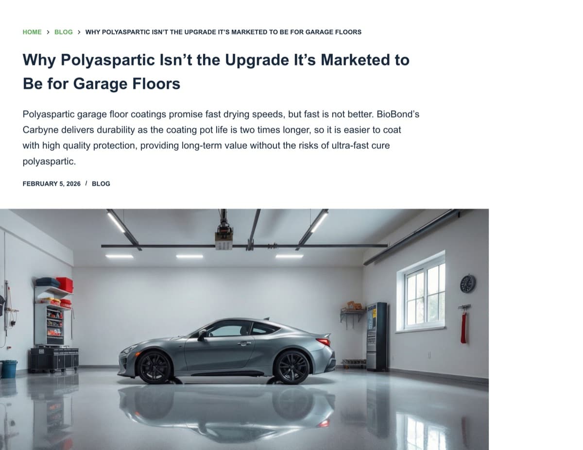 Garage floor coating comparison article introduction beside a finished residential garage, supporting a discussion of installation control and lifecycle value.