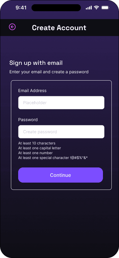 Email sign-up: empty state interface in the Mood ticketing flow, demonstrating the high fidelity · 03 of 15 state.