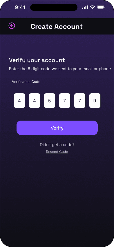 Verification code: entered state interface in the Mood ticketing flow, demonstrating the high fidelity · 08 of 15 state.