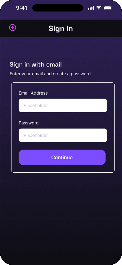 Sign in: empty state interface in the Mood ticketing flow, demonstrating the high fidelity · 02 of 14 state.