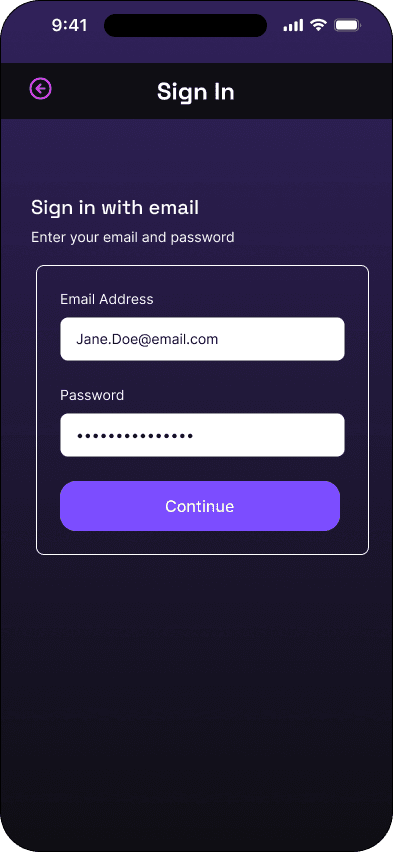 Sign in: completed state interface in the Mood ticketing flow, demonstrating the high fidelity · 03 of 14 state.