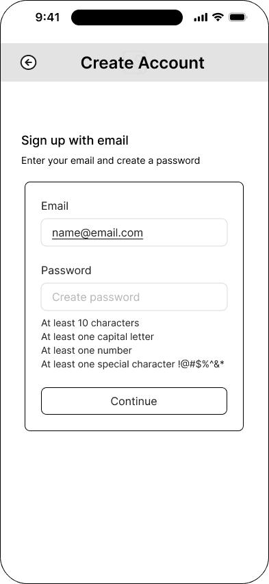 Email sign-up interface in the Mood ticketing flow, demonstrating the mid fidelity · 03 of 26 state.